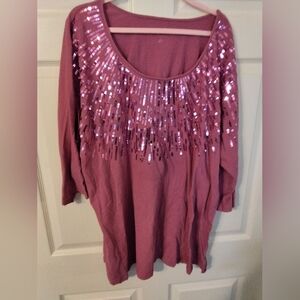 Women’s Raspberry Pink Sequin Scoop Neck Top